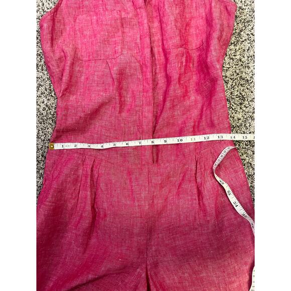 Joie Belted Linen Romper Toinette Pink Cutout Back Pockets Chambray Shorts S - Picture 10 of 15